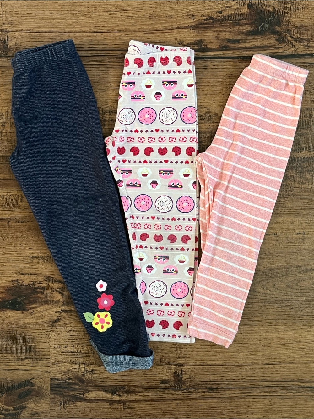 Lot Of 3 Toddler Pants ‘Blue Donuts Pink Stripes’ (size 4T)